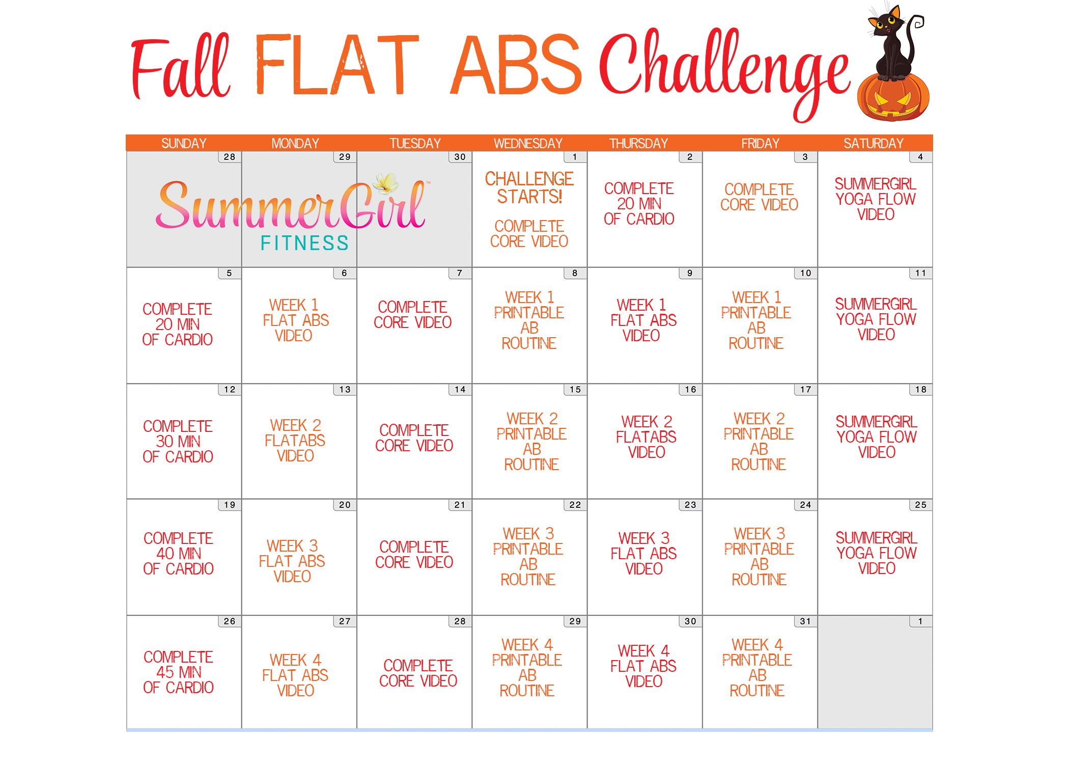 flat stomach workout calendar